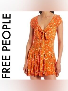 Free People Orange Floral Tie-Front Mini Dress